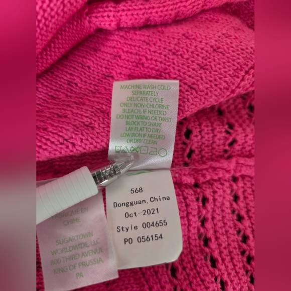 Lilly Pulitzer Noble Pink Open Front Knit Fringe Hem Cardigan Sweater Medium - Picture 9 of 9